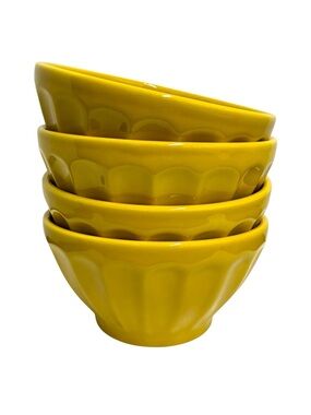 Anthropologie Le Biscuit Set of 4 Yellow Latte Cereal Bowls